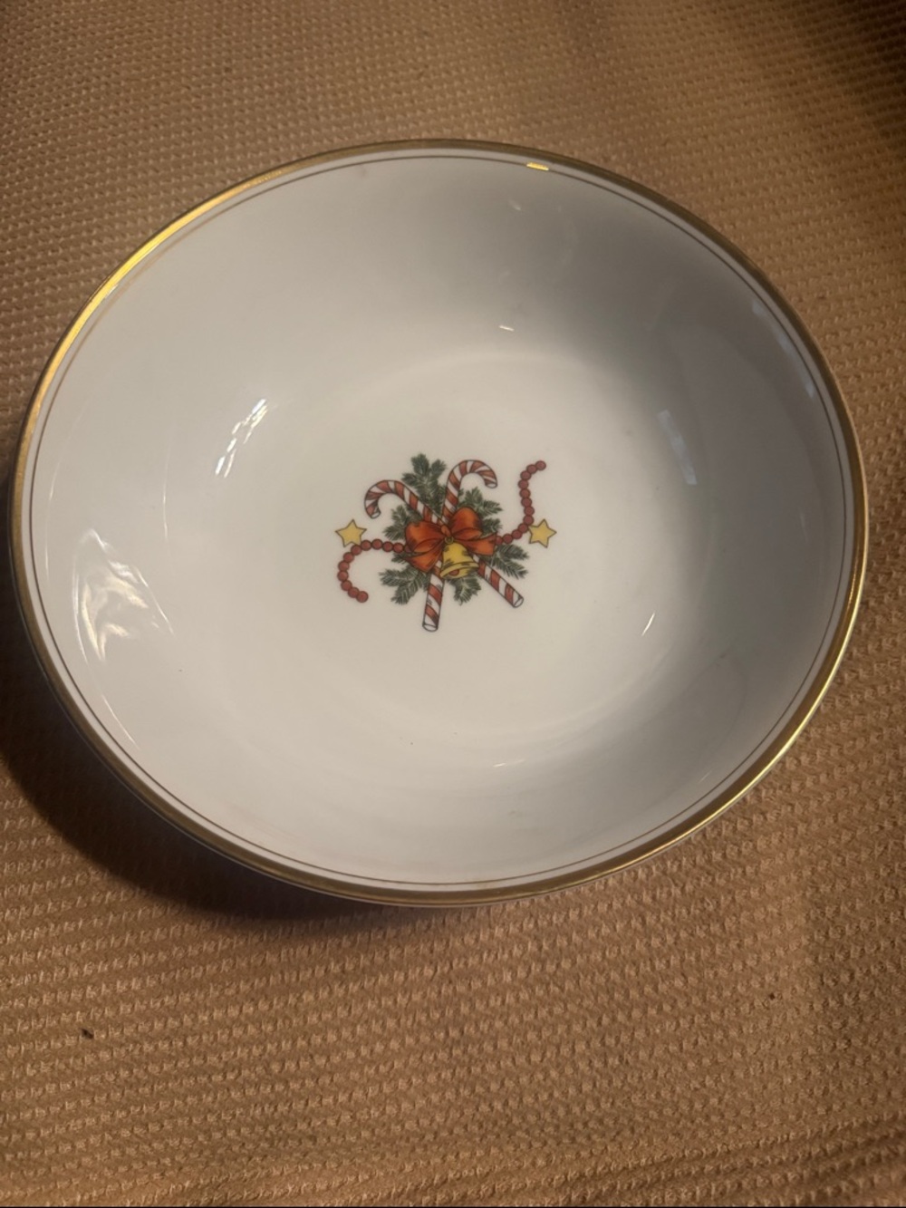 Classic White Porcelain Christmas Serving Bowl with Gold Rim